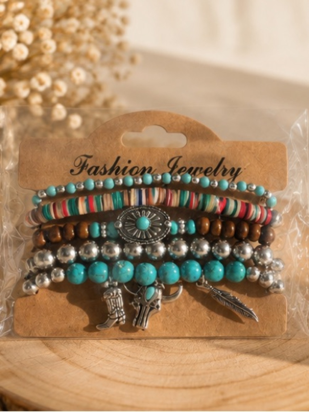 Boho Turquoise Beaded Charm Bracelet Stack - Women Jewelry - Picture 3 of 3